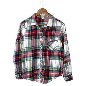 Aerie Holiday Christmas Plaid Flannel Button Down Shirt Soft Casual Size Small